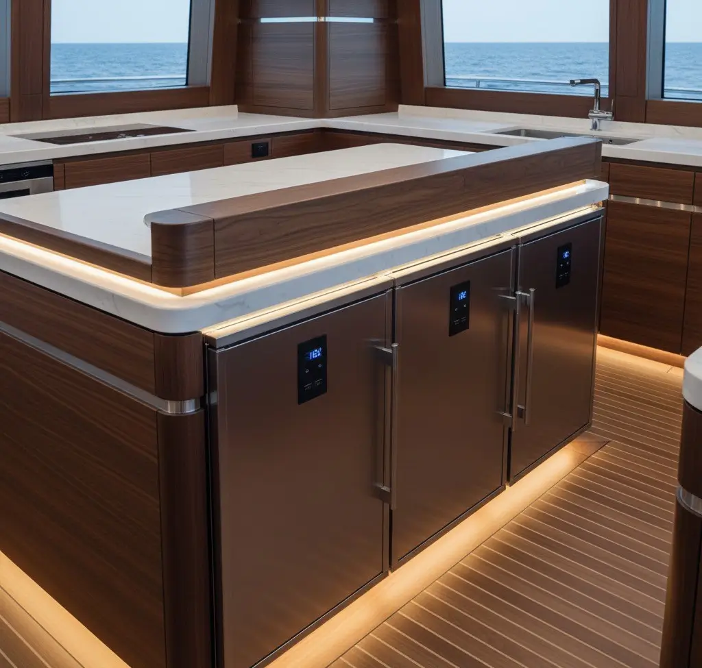 Refrigerator in a yacht kitchen